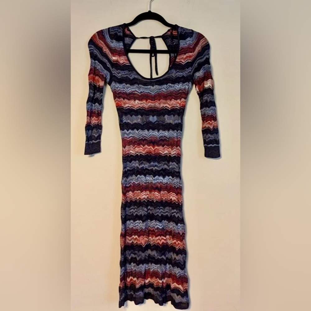 Guess Long Sleeve Multicolor Chevron Dress